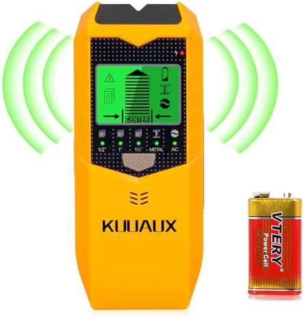 KUUAUX Stud Finder Wall Scanner, 5 in 1 Stud Detector with Smart Microprocessor Chip and HD LCD Display, Beam Finders for Center and Edge of Wood, AC Wire, Joist, Metal and Pipe, Tool Gifts for Men