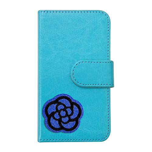 sslink iPhone17 Pro Max アイフォン17プロマックス 対応 ケース 手帳型 カメリア(ネイビーグリッターラメ) デコ かわいい おしゃれ ワッペン 刺繍 キラキラ (手帳ブルー) ダイアリータイプ 横開き カード収納 フリップ カバー