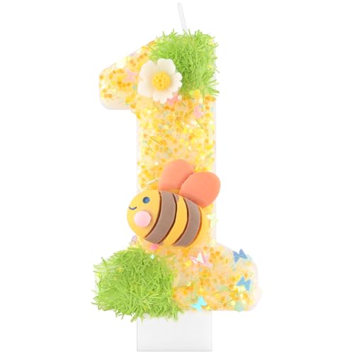 Cute Bee 1st Birthday Candles for Girls Boys,Girl Boy 1st Birthday Decorations,Yellow Number 1 Candle for Cake,Honeybee Party Decorations Bee Cake Toppers for Birthday,Hawaii,Baby Showers Supplies