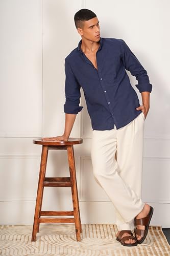 Image of Aatman Men's Eco-Friendly Cotton Shirt | Casual | Plain | Full Sleeve | Summer Regular Fit