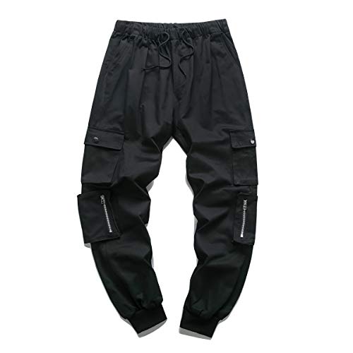 Nantersan Men's Casual Elastic Waist Jogger Pants Cargo Pants Ankle Length Pants Black