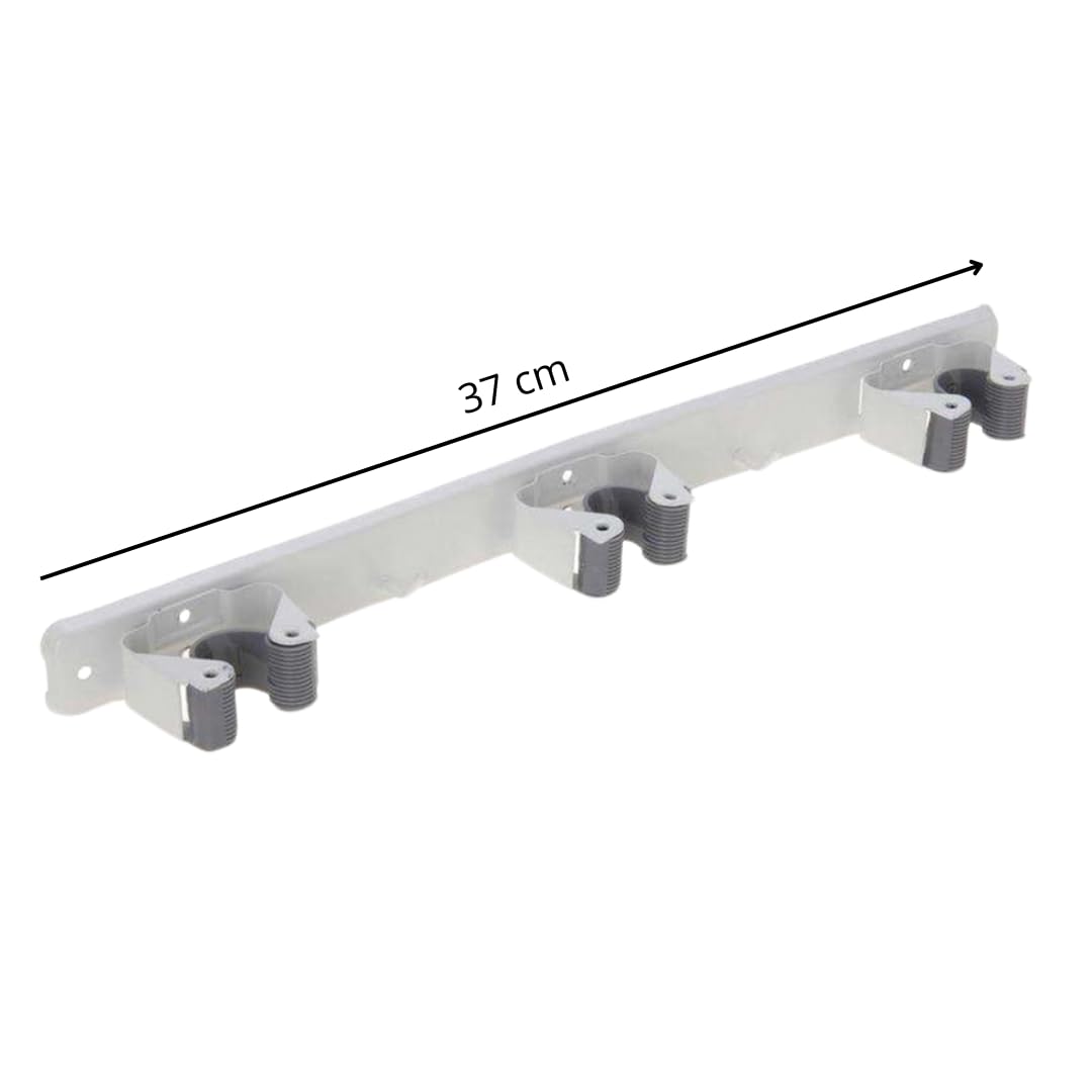 PARENCE.- Supporto da parete a triplo avvitabile per scopa e accessori - Gancio per scopa 3 supporti + 2 ganci - 37cm