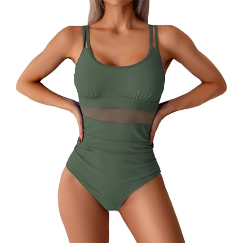 Traje de Baño Mujer Psh Up Bañadores Reductores Women's See Through Hollow Swimsuit Women's Mesh Patchwork Swimsuit Bikin ñador Reductor Vientre Plano Pantalon Mujer (Green XL)