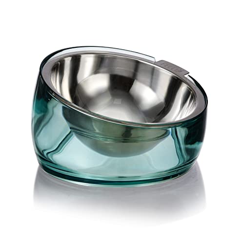 Felli Pet Oblik - Cuenco Elevado de Acero Inoxidable Ovalado Inclinado para lavavajillas, sin derrames, para Bulldog francés pequeño y Mediano, Soporte acrílico Elevado, comedero de Metal Inclinado