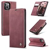 Ottcooed Handyhülle für iPhone 14 Plus Hülle, Premium Leder Flip Case, Magnet Klappbar Klapphülle Tasche, Standfunktion Kartenfach Wallet Schutzhülle für iPhone 14 Plus, Weinrot