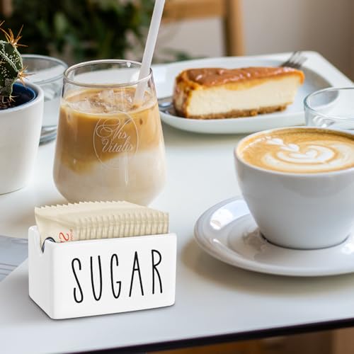 White Ceramic Sugar Packet Holder for Coffee Bar, Sugar Packets Caddy, Sugar Packet Container Sugar Packets Dispenser Sugar Packet Organizer for Table, Office, Hotel, Restaurant