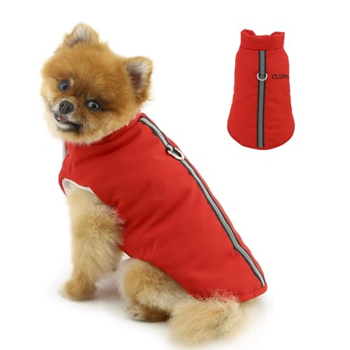 PAIDEFUL 犬服 秋 冬 小型犬用 冬服 フリース裏地 ジャケット リード穴付き 反射素材 防風 ノースリーブ 犬用コート チワワ ヨーキー 猫用 暖かいペットウェア,レッド,XL