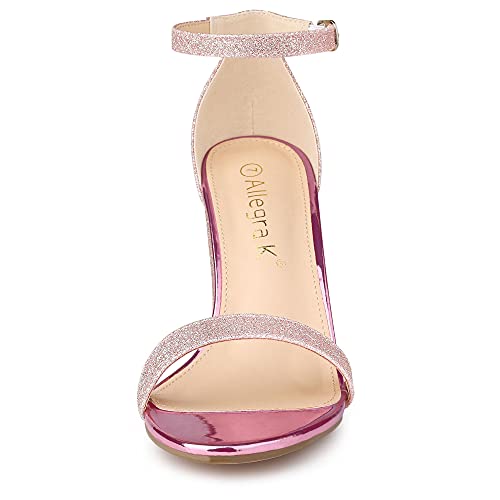 Allegra K Women's Glitter Ankle Strap Chunky Heels Pink Sandals 7 M US2