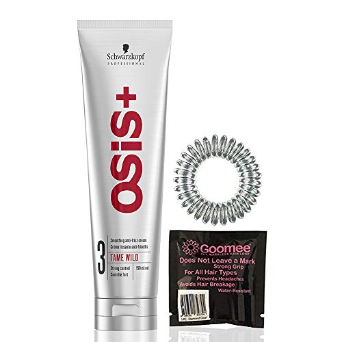 OSIS Tame Wild Crema alisadora antifrozante 51fl oz domina el cabello rebelde y Goomee The Markless Hair Loop Single Diamond Clear paquete de 2