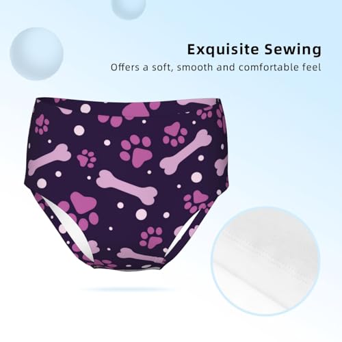 Paw Print And Bone Purple Girls' Underwear Soft Cotton Little Girls Panties Comfort Briefs3