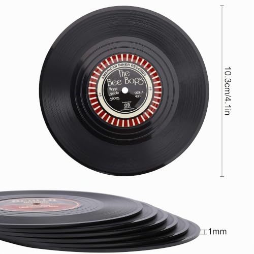 Rétro Tapis de Table Vinyle Record Coaster Dessous de Verre Antidérapant Tapis de Tasse pour Café Thé Bière Vin 6 Pièces – vue 6