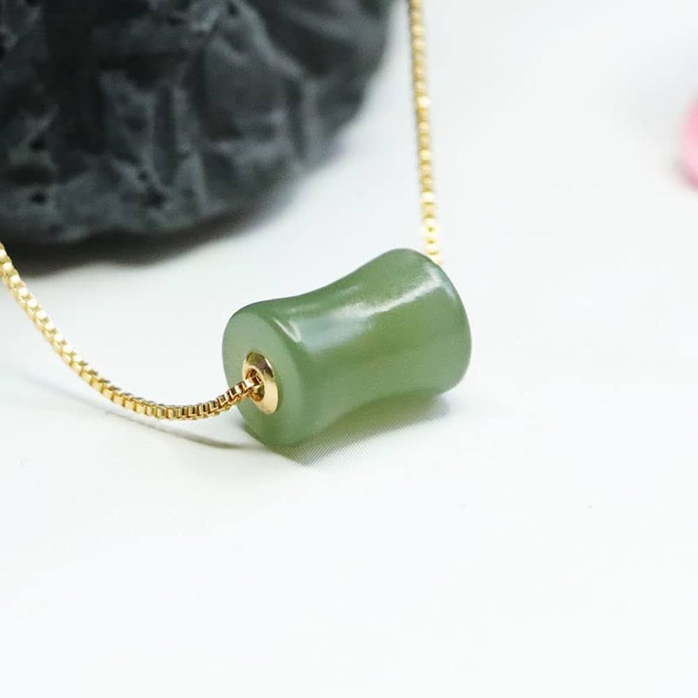 ロシア和田玉碧玉 黒点無し 仏像ペンダント 3cm 金具18k、チェーンs925 中国名玉 両面彫刻金錠型和田碧玉ペンダント 6mm丸玉 ネックレス