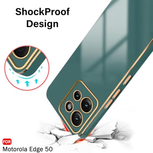Image of TheGiftKart Luxurious Golden-Plated Back Cover Case for Motorola Moto Edge 50 5G | Raised Lips for Camera & Screen Protection | Shockproof Design | Stylish Back Cover for Moto Edge 50 5G (TPU, Green)