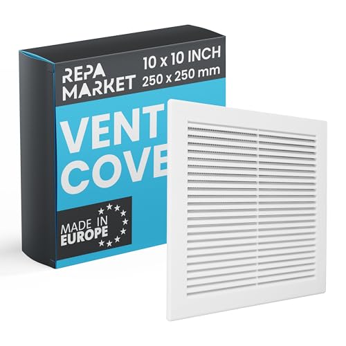 Repa Market 10 x 10 Inch (Outer) White Square Air Vent Cover - Plastic Fresh Air Intake Vent - AC Cover with Nylon Mesh Screen, Wall, Ceiling HVAC Return Air Register, Modern Soffit Vents