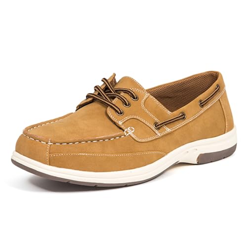 Deer Stags Men’s Mitch Classic Comfort Boat Shoe with Adjustable Laces Easy Slip on for Work, Vacation, Summer / Light Tan / Men’s 15 / Wide