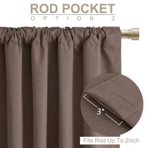 Image of Faux Linen Total Blackout Curtains for Bedroom 96 Inches Long, Dark Brown