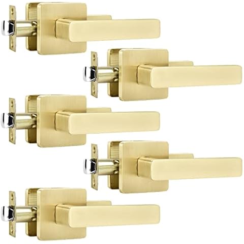 5 Pack Leydebong Square Door Lever Door Lock Handle Levers Keyless Doorknobs Passage Knobs Lockset Interior Hallway Passage Closet No Keys in Satin Brass Cover