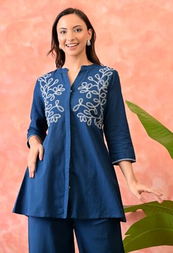 Image of Asmeriyo Women Embroidery Co Ord Set with Side Pocket | Women 2 Pic Kurta Set I Fancy Kurta Set | Stylish Kurti Outfit | Co-Ordination Wear | Festive and Casual wear (211-C-D-19-02)