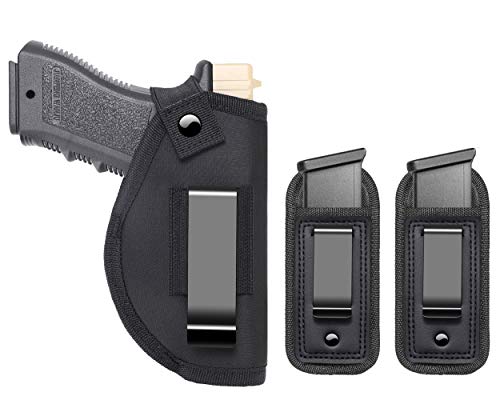 Universal Right Left IWB Holster for Concealed Carry | Inside The Waistband | Fits All Firearms S&W M&P Shield G17 19 23 25 26 27 29 30 32 33 38 42 43 Springfield XD X | with Extra Magazine Pouch