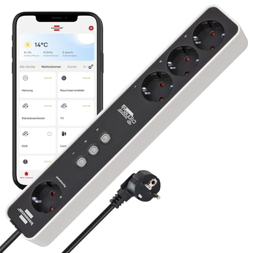 Brennenstuhl Connect Ecolor WLAN Steckdosenleiste 4-Fach mit 3-Kanal (3X einzeln schaltbare Steckdosen und 1x permanente Steckdose, kompatibel mit Alexa und Google Assistant, kostenfreie App)