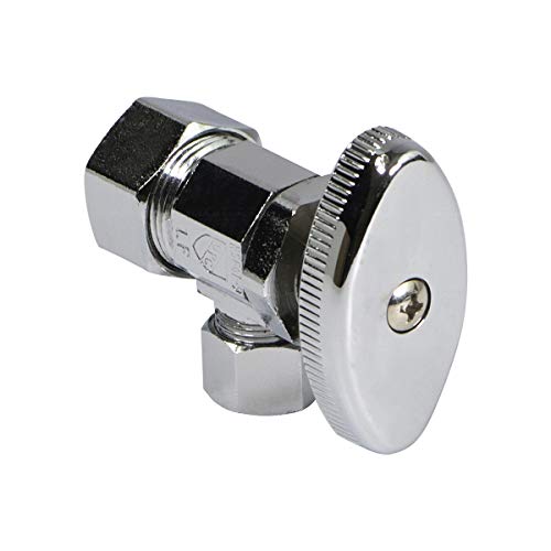 Image of Midline Valve 71358QS-OM-5 Water Supply Stop Valve with Multi-Turn Wheel; Angle Shut-off for Toilet, Sink, Dishwasher, Heater; 5 /8'' x 3 /8'' Compression; Chrome Plated Brass (5 PK)