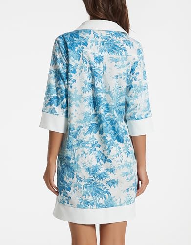Image of Kedera Women Button Shirt Dress V Neck Short Sleeves Summer Casual Work Shift Tunic Dress with Pockets