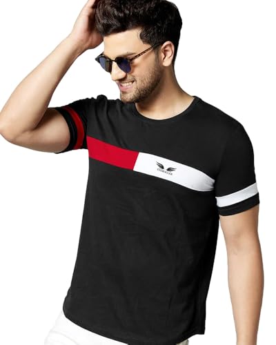 Image of Noble Monk Men Regular Fit T-Shirt | Round Neck | Half Sleeve | Self Design | Casual T Shirt for Men
