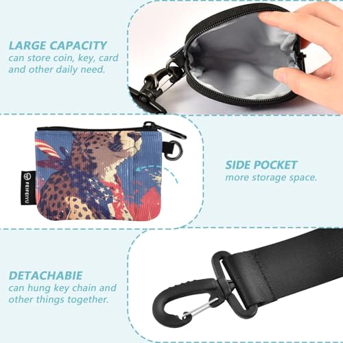 Cartoon Cheetah 4th Of July Independence Day Women's Dual Wallets Business Card Cases Compact Size Money Organizers with Zipper Coin Pocket for Ladies 2 Pcs3