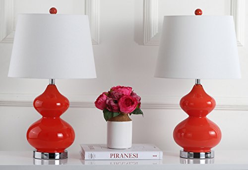 Safavieh Lighting Collection Eva Modern Contemporary Blood Orange Double Gourd Glass 24-Inch Bedroom Living Room Home Office Desk Nightstand Table Lamp Set Of 2 (Led Bulbs Included) #TOP7