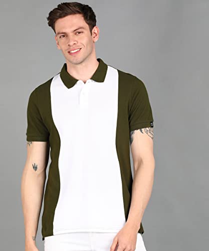 Image of Urbano Fashion Men's Colour-Block Slim Fit Half Sleeve Cotton Polo T-Shirt