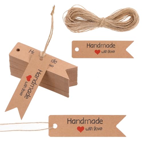 Handmade Label 100 Stück Geschenkanhänger Handgefertigte Etiketten Personalisierte Handgefertigt mit Liebe braune Geschenk-Etiketten Basteln Handgefertigtes Geschenk
