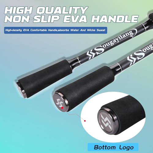 Image of Sougayilang Fishing Rod, Composite Glass & Carbon Fiber Blanks Spinning Rod and Casting Rod, 2Pc Fishing Pole with EVA Handle-Gray-1.8m-Spinning