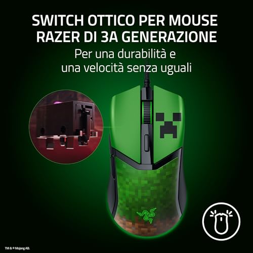 Cobra Minecraft Edition - Mouse da gioco leggero e cablato - Sensore da 8500 DPI (58 g, interruttori ottici per mouse di terza generazione, illuminazione croma, cavo Speedflex) Minecraft - Mouse gaming - Immagine 3
