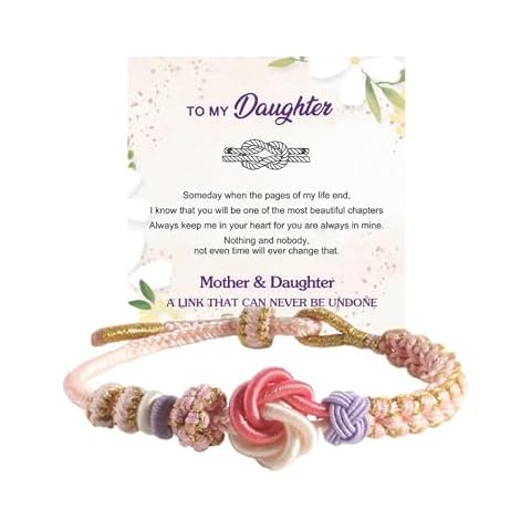 For Granddaughter - A Link That Can Never Be Undone Peach Blossom Knot Bracelet, Granddaughter Bracelet from Grandma Always Be Brave And Be Strong Adjustable Braided Bracelets for Women Jewelry(Daughter Pink) Cover