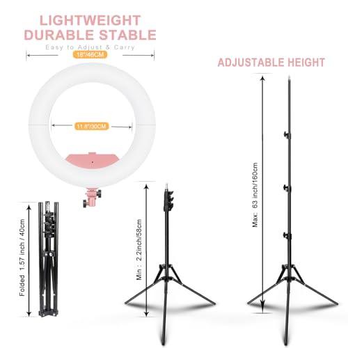 Image of Ring Light 18 INCH Kit,55W6700k Dimmable LED Light, Tripod Stand, Remote Controller,Box for Camera,Smartphone,YouTube,TikTok,Self-Portrait Shooting,CRI95 (Pink)