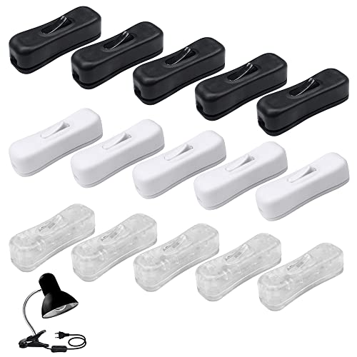 UCNOGIM 15 Stück Schnurschalter Inline Schalter Zwischenschalter mit Wippe 6*2cm Lampenschalter Lampenschalter Kippschalter Druckschalter für Elektrogeräten, Lampen (weiß, schwarz, transparent) Cover