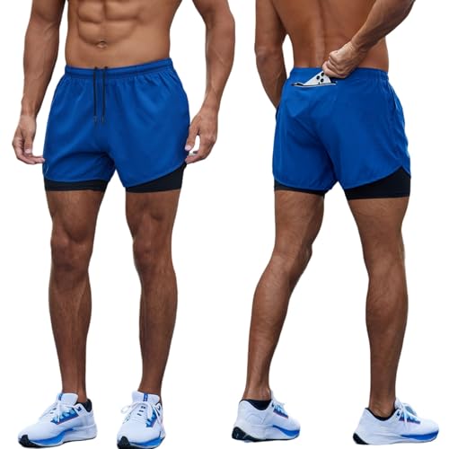 Smatstyle Pantaloncini Sportivi da Uomo Running Shorts, 2 in 1 Pantaloncini da Corsa Uomo ad Asciugatura con Rapida Tasche Traspiranti per Fitness Allenamento all’aperto