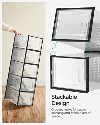 Image of SONGMICS Shoe Boxes, Pack of 12 Shoe Storage Organizers, Stackable Clear Plastic Boxes for Closet, Sneakers, 13.7 x 9.9 x 7.4 Inches, Transparent and Black ULSP007B12