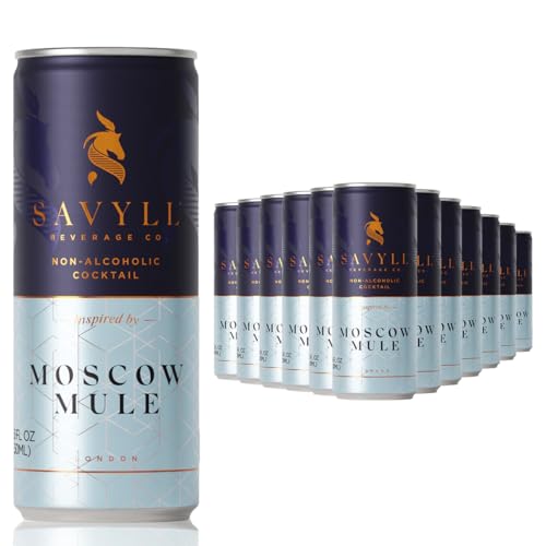 Savyll Non-Alcoholic Cocktails x 12 Cans (250ml) (Moscow Mule - Ginger, Vodka, Mint & Lime), 8.5 Fl Oz