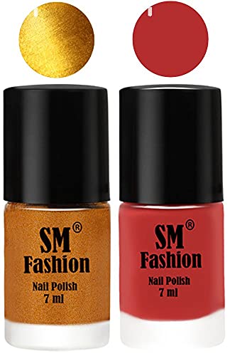 Image of Long Lasting Nail Polish | Nail Paint Combo 7 ml Each) - Set of 2 Golden-Coral Pink