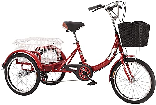 PAGOIAAR Adult Cargo Tricycles Beach Cruiser Bikes Shopping Tricycle for Adults 6 Speed Adult Tricycle Adjustable Three-Wheel Pedal Bicycle for Seniors Fitness Beach with Leisure Shopping Basket