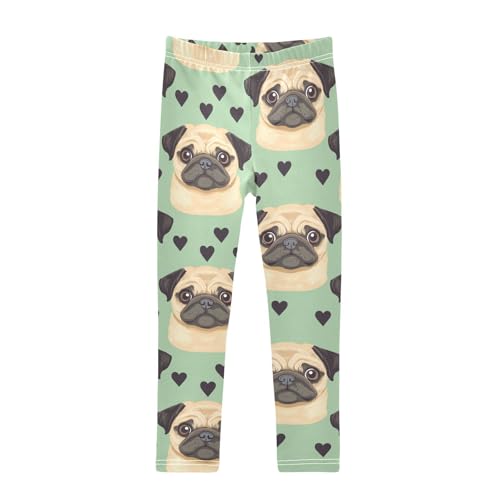 Pug Dog Girls Leggings,Workout Leggings for Girls Toddler Athletic Legging Size for 3-10T