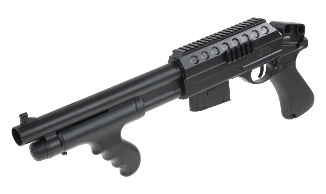 Escopeta táctica de Airsoft de Muelle Marca Saigo Defense, Calibre 6 mm, 150 fps o 0,5 Julios de Potencia, 510 mm de Longitud, de ABS Negro, diseño Compacto, Peso 500 g