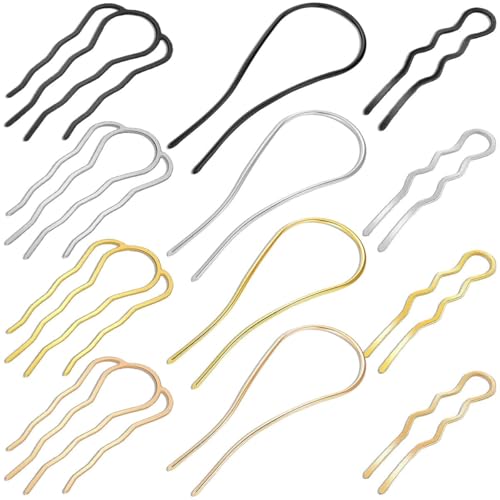 12Pcs Metal Hair Side Combs French U-Shape Twist Comb Pins for Updo Hair Bun, No Slip Clips Forks Accessories Vintage Hairstyles Tools for Women Girls