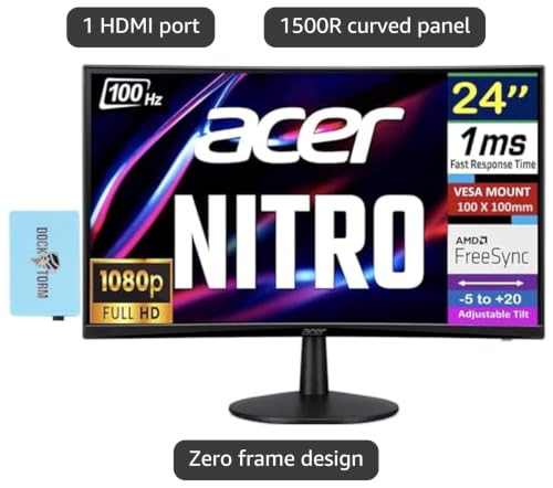 Image of Acer Nitro 24 inch Gaming Monitor 1500R Curved 100Hz FHD (2 Pack) | FreeSync, 1ms Response Time, VESA Mount (100mm), VGA, HDMI & Dockztorm USB Port Expander, Black