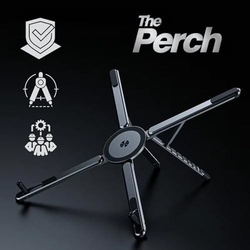 Image of The Perch 5-in-1 Adjustable Phone & Laptop Magnetic Stand | 8 Angle Foldable Aluminium Desk Riser for Magsafe, MacBook, Tablet, iPad, Books & Mobile (Silver)