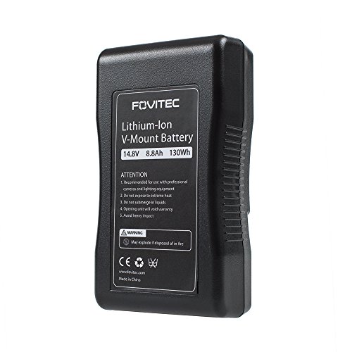 Fovitec V-Lock/V Mount Lithium Ion Battery with D Tap Charger, 14.4v, 130Wh, Compatible with 600, 900, 1200 LED Panels and Cinema Cameras for Photography and Video Production