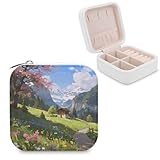 VIDI Jewelry Box for Women Travel Jewelry Box Mountain Flowers Leather Jewelry Organizer for Earrings Rings Watches