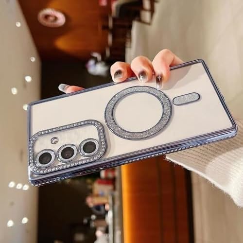 Image of for Samsung Galaxy Glitter Case,Luxury Bling Rhinestone Diamond Plated Bumper Case,MagSafe, Sparkle Camera Lens Protection Clear Back Cover (Blue, for Samsung Galaxy A56,)