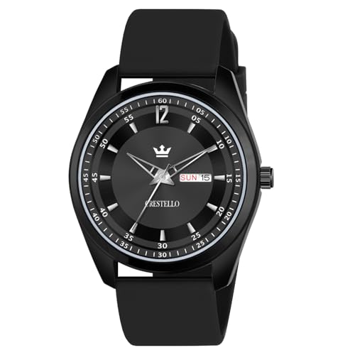 Image of CRESTELLO Silicone Strap Analog Wrist Watch with Day-Date Display for Men | 1 Year Warranty* | CR-BK205